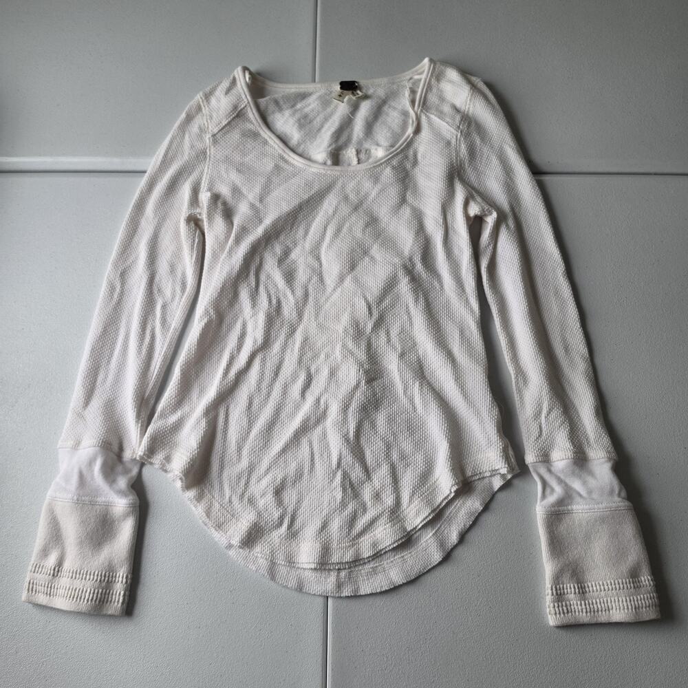 We The Free Shirt Womens Large White Scoop Neck Thermal Long Sleeve Raglan Cuff
